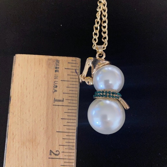 Snowman Gold Tone & Green Crystals Necklace - Picture 5 of 7